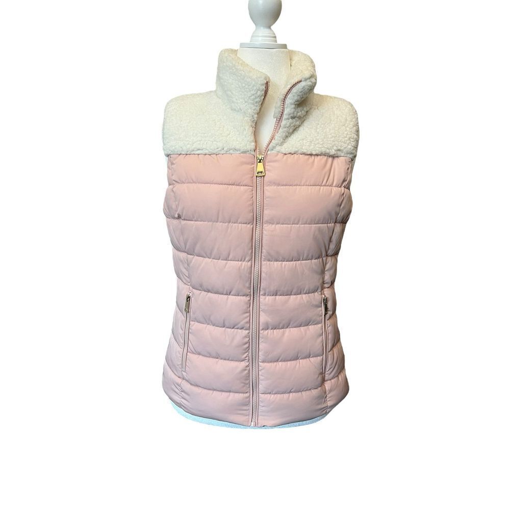 Calvin Klein Sherpa‎ Trim Puffer Vest Pink White Size M 10/12